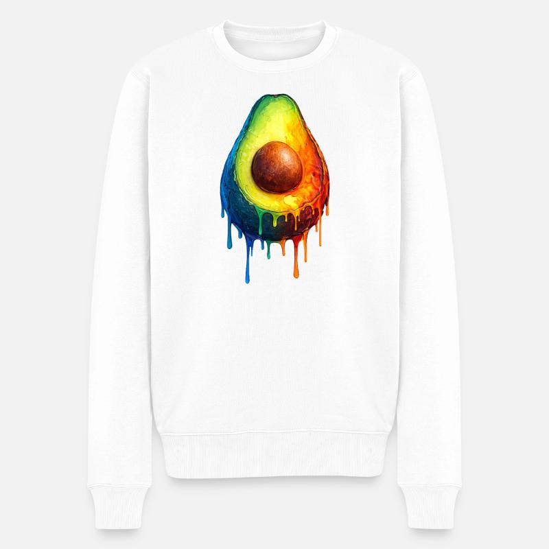 Avocado mit buntem Farbverlauf - Männer Premium Bio Pullover - Weiß