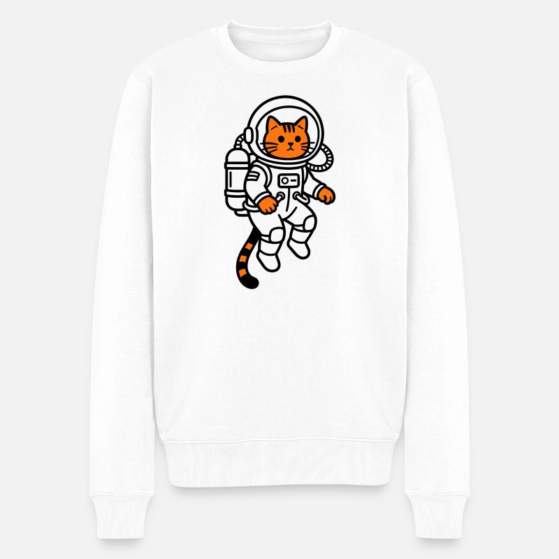 Katze im Weltraum - Männer Premium Bio Pullover - Weiß