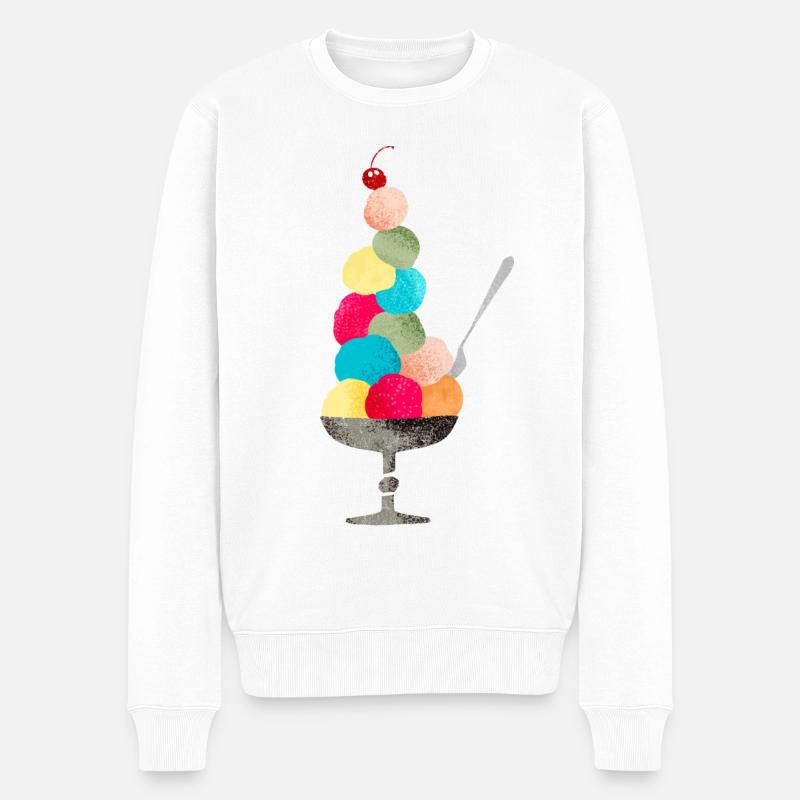60er Retro Nostalgie Eisbecher wie in Kinderbuch - Männer Premium Bio Pullover - Weiß