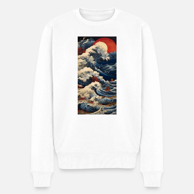 Wellen und Meer - Männer Premium Bio Pullover - Weiß