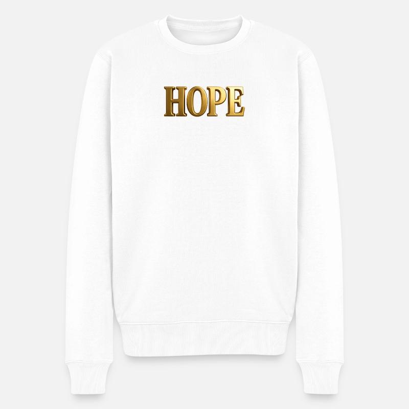 NEU -- Golden "Hope" - Klassischer Stil. - Männer Premium Bio Pullover - Weiß