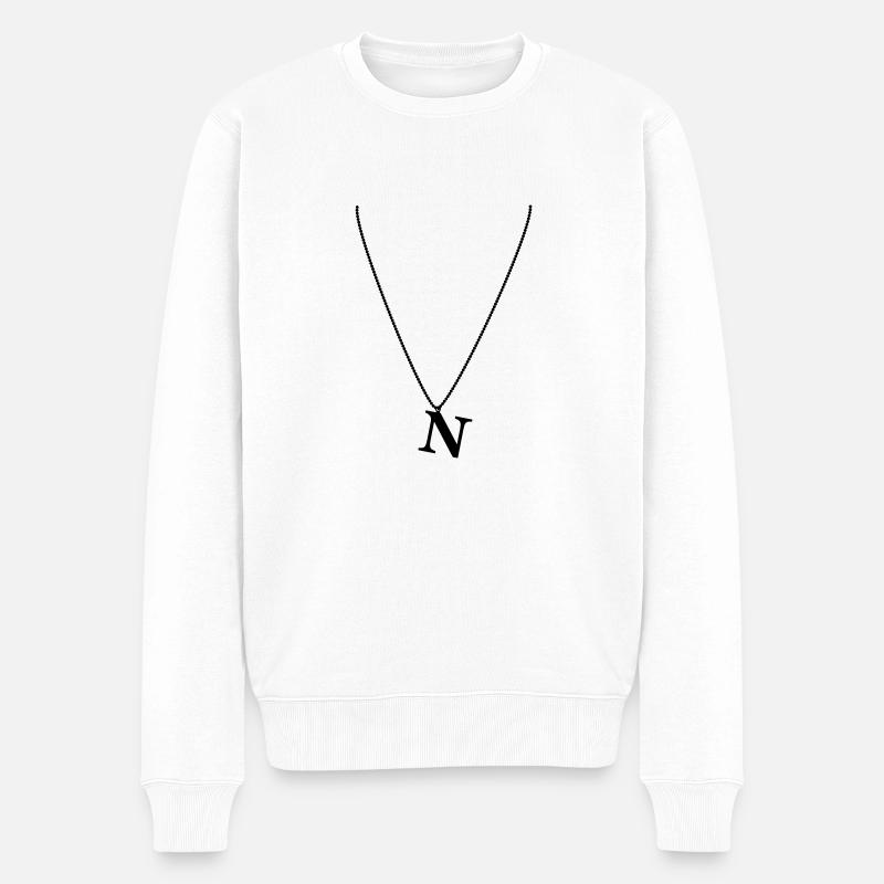 Halskette N - Männer Premium Bio Pullover - Weiß