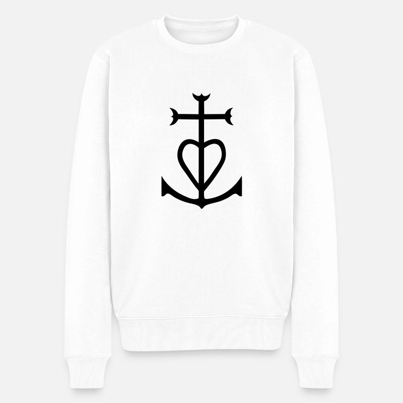 Kreuz der Camargue anker herz glauben fischer - Männer Premium Bio Pullover - Weiß