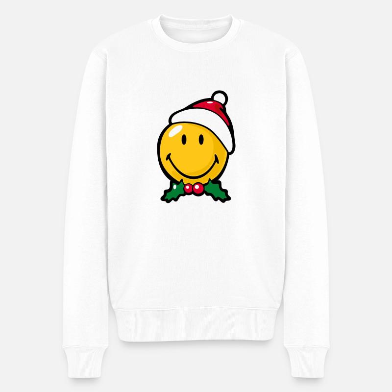 Smiley Christmas Good Mood - Männer Premium Bio Pullover - Weiß