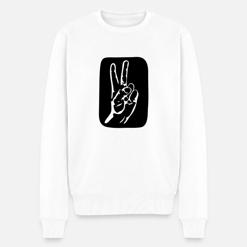 peace hand - Männer Premium Bio Pullover - Weiß