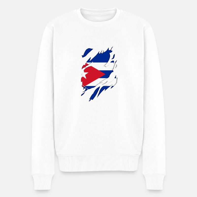 Kuba Flagge zerrissenes Motiv - Männer Premium Bio Pullover - Weiß