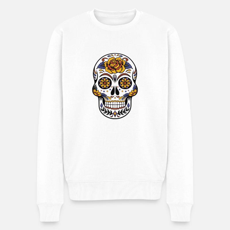 crâne de mort mexicain - Pull Premium bio Homme - blanc