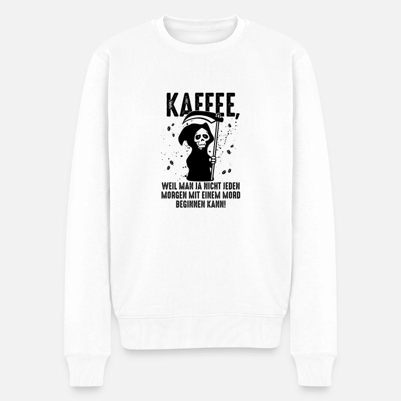 Kaffee Spruch Sensenmann Humor - Männer Premium Bio Pullover - Weiß