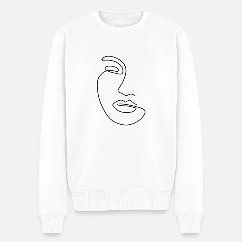 Strichgrafik Gesicht - Männer Premium Bio Pullover - Weiß