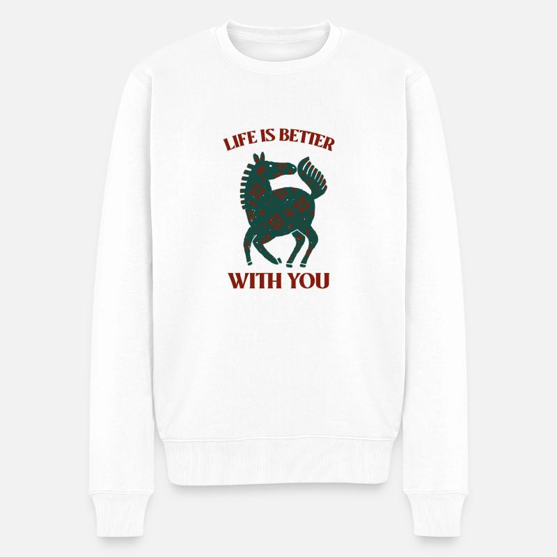 Pferde-Liebe - Männer Premium Bio Pullover - Weiß