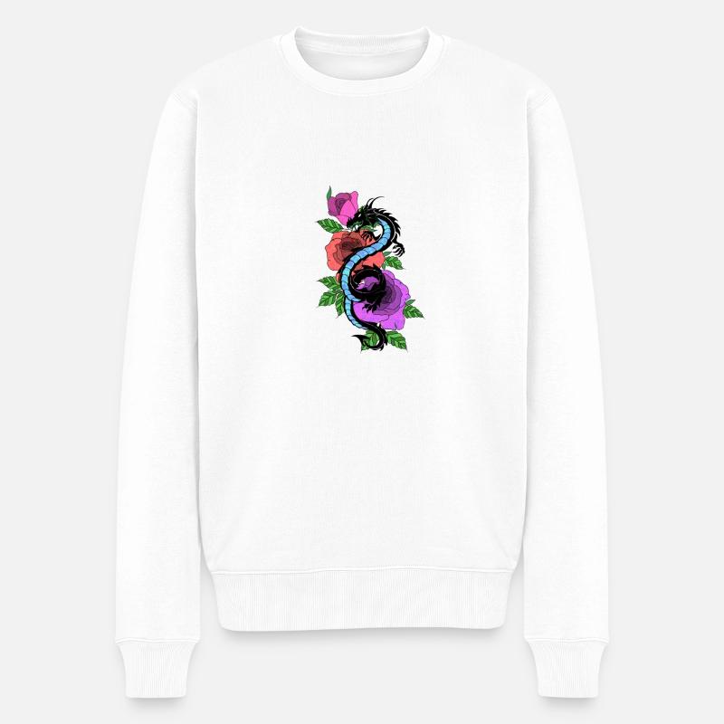 Blumendrache - Männer Premium Bio Pullover - Weiß