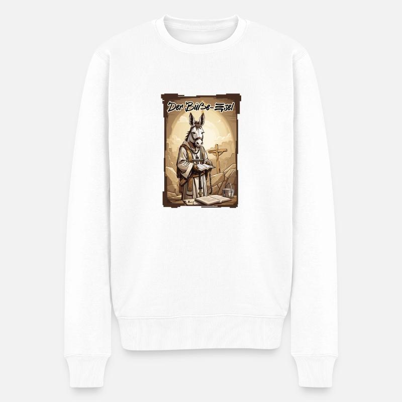 Der Büßeesel // Buße tun - Männer Premium Bio Pullover - Weiß