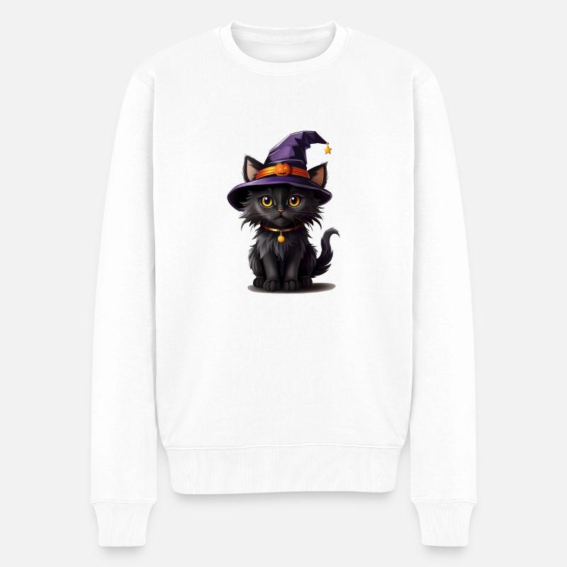 Chat citrouille Helloween - Pull Premium bio Homme - blanc