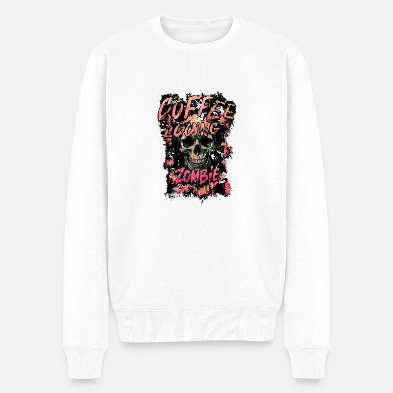Zombie aimant le café - Pull Premium bio Homme - blanc
