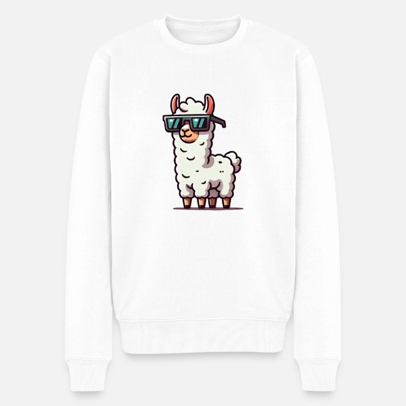 lama sonnenbrille cool - Männer Premium Bio Pullover - Weiß