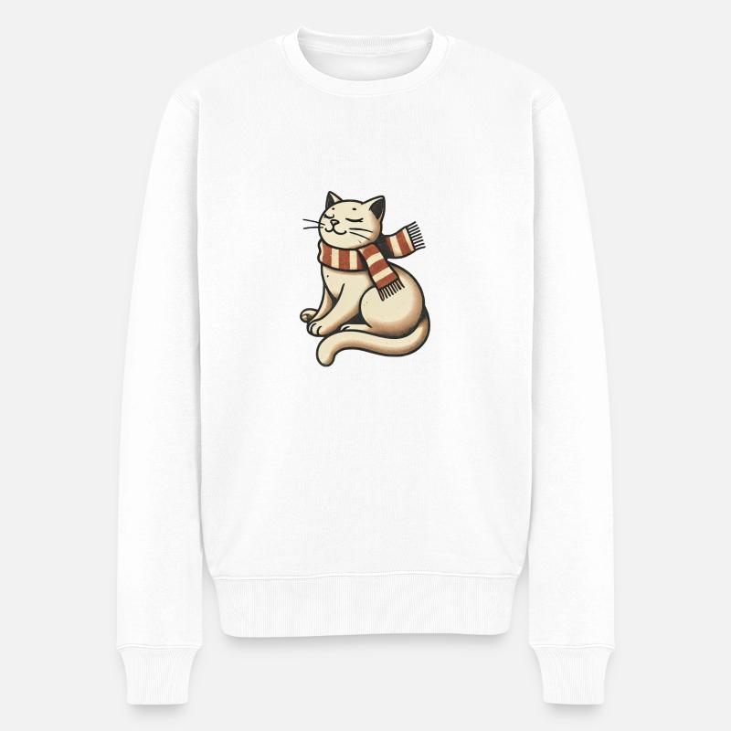 Happy Cat - Männer Premium Bio Pullover - Weiß