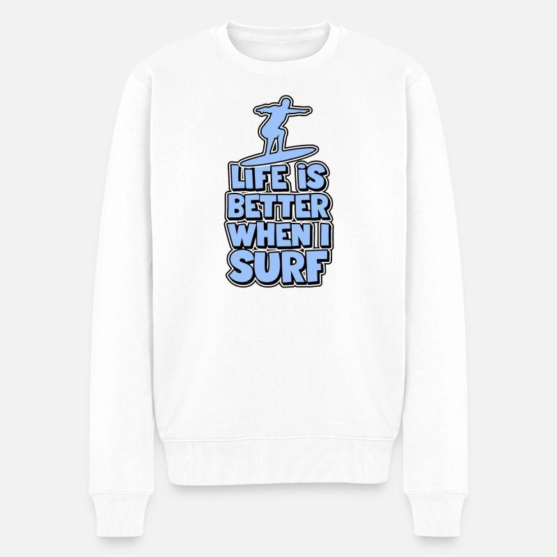 Das Leben ist besser wenn ich surfe - Männer Premium Bio Pullover - Weiß