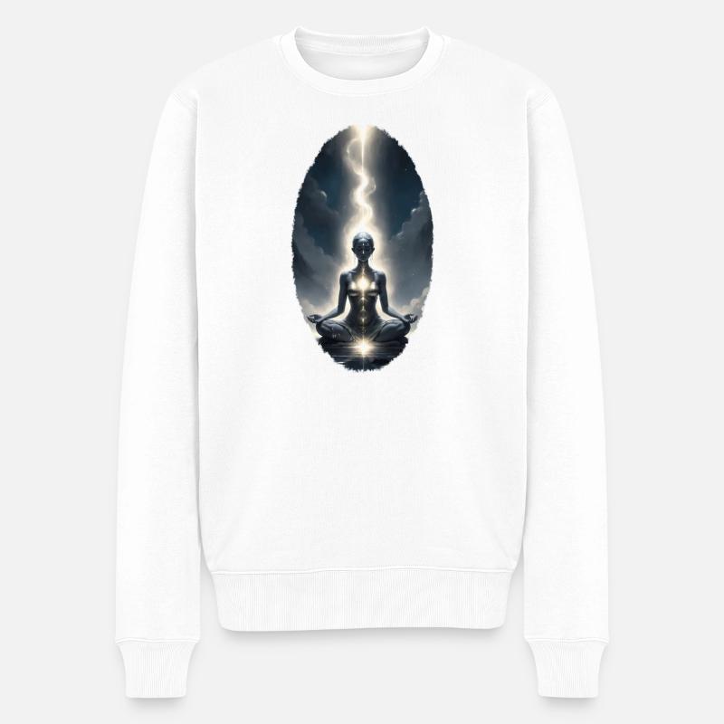 Lichtchakra Meditation Energetischer Fluss - Männer Premium Bio Pullover - Weiß
