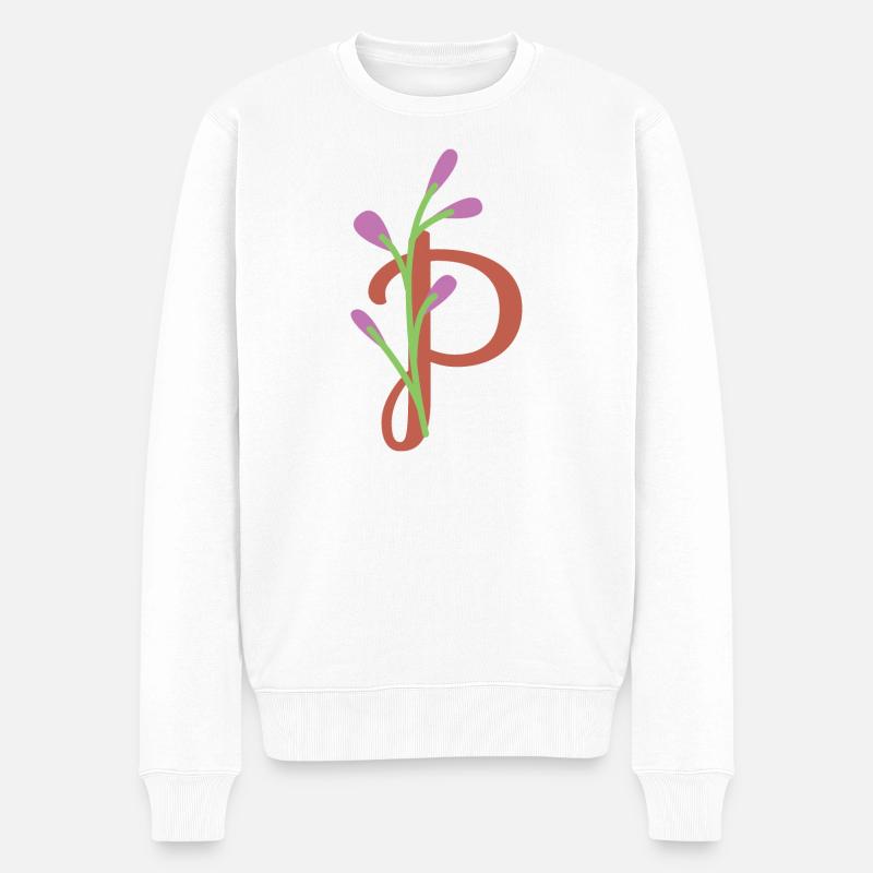 Eleganter Buchstabe 'P' mit Blumen - Männer Premium Bio Pullover - Weiß