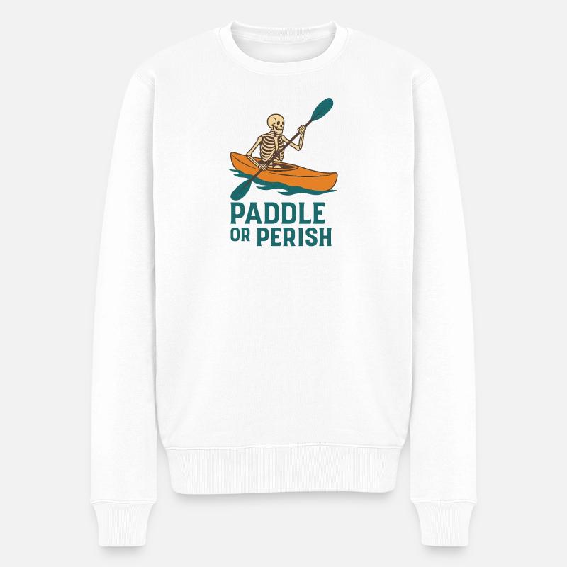 Paddel dich ins Jenseits – Skelett im Kajak - Männer Premium Bio Pullover - Weiß