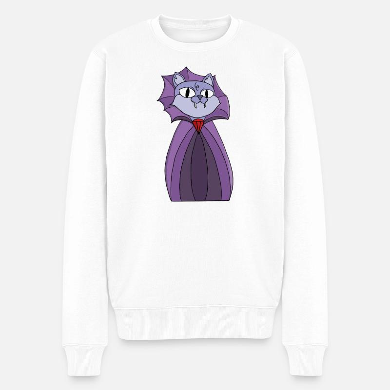 Vampirkatze im lila Umhang - Männer Premium Bio Pullover - Weiß