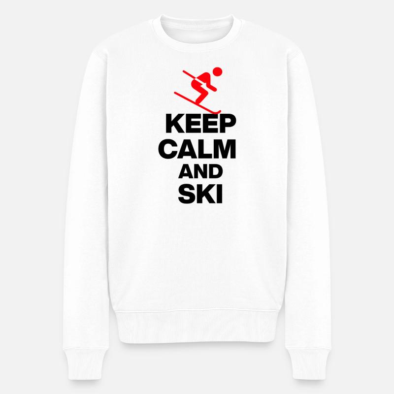 RESTEZ CALMES ET SKIEZ ! PLAISIR SUR LES PISTES ET S’AMUSER DANS LES CABARETS ? - Pull Premium bio Homme - blanc