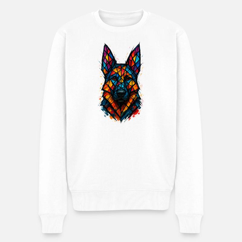Deutscher Schäferhund Buntglaskunst - Männer Premium Bio Pullover - Weiß