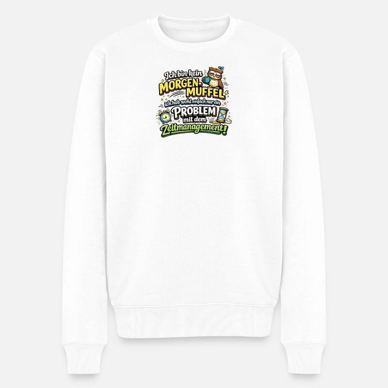 Morgenmuffel mit Zeitmanagement-Problem - Männer Premium Bio Pullover - Weiß