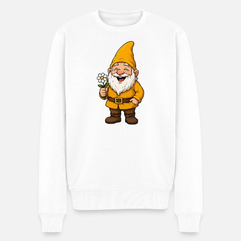 Fröhlicher Blumenwichtel - Männer Premium Bio Pullover - Weiß