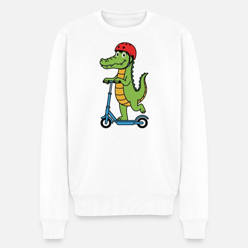 Krokodil auf einem Roller - Männer Premium Bio Pullover - Weiß