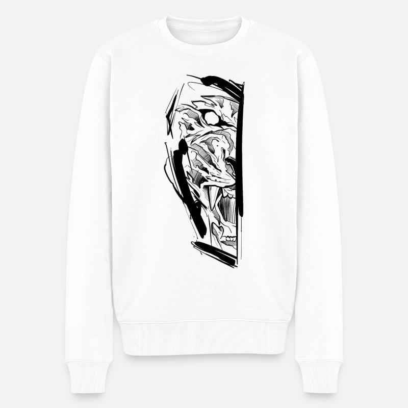demi tête de tigre sketchy - Pull Premium bio Homme - blanc