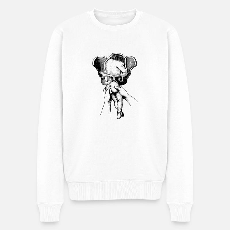 Geburt-baby-anatomie - Männer Premium Bio Pullover - Weiß