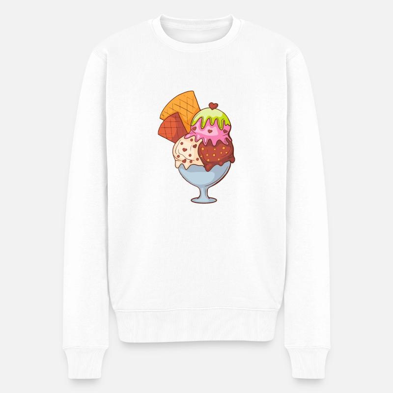 Eis Speiseeis Eiskrem Eiscreme Kugeleis Eisbecher - Männer Premium Bio Pullover - Weiß