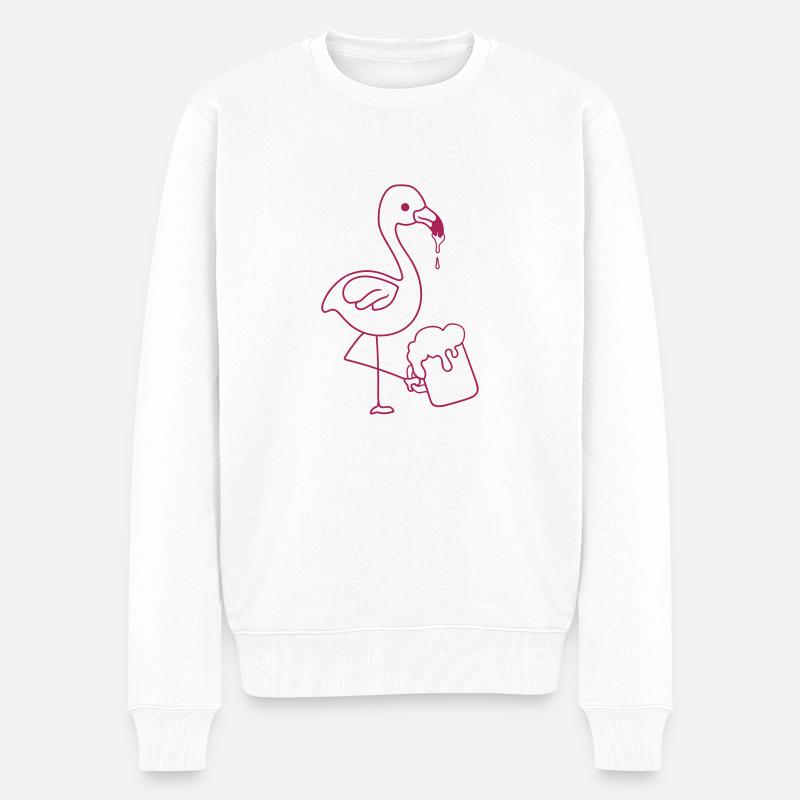 Saufender Bier Flamingo - Männer Premium Bio Pullover - Weiß