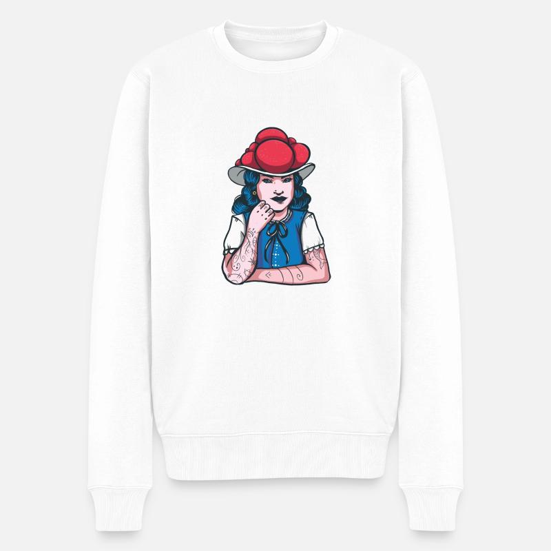 Schwarzwaldmarie Bollenhut Tattoo - Männer Premium Bio Pullover - Weiß