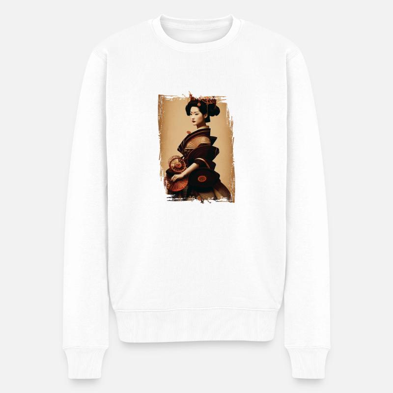Geisha Steampunk - Männer Premium Bio Pullover - Weiß