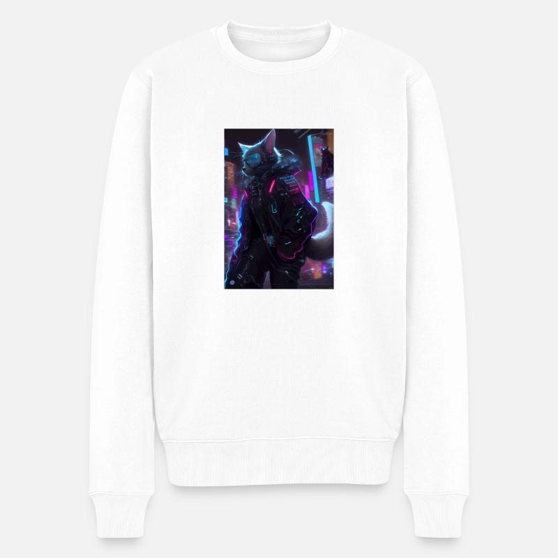cyber cat - Männer Premium Bio Pullover - Weiß