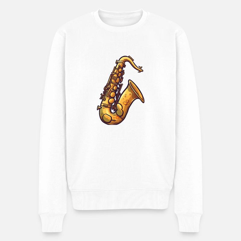 Saxophone en style BD - Pull Premium bio Homme - blanc
