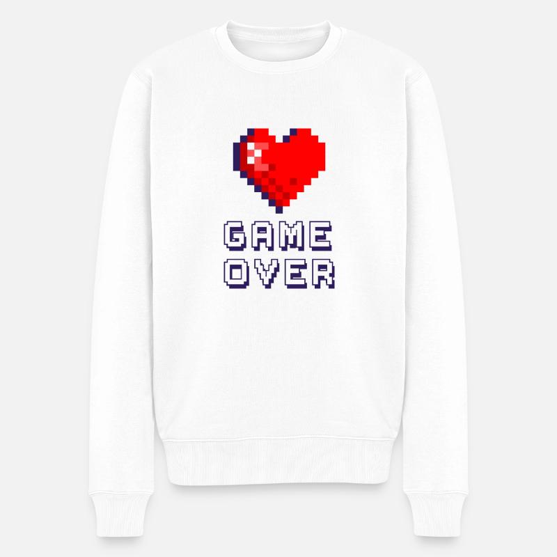 Game Over lila 3 - Männer Premium Bio Pullover - Weiß