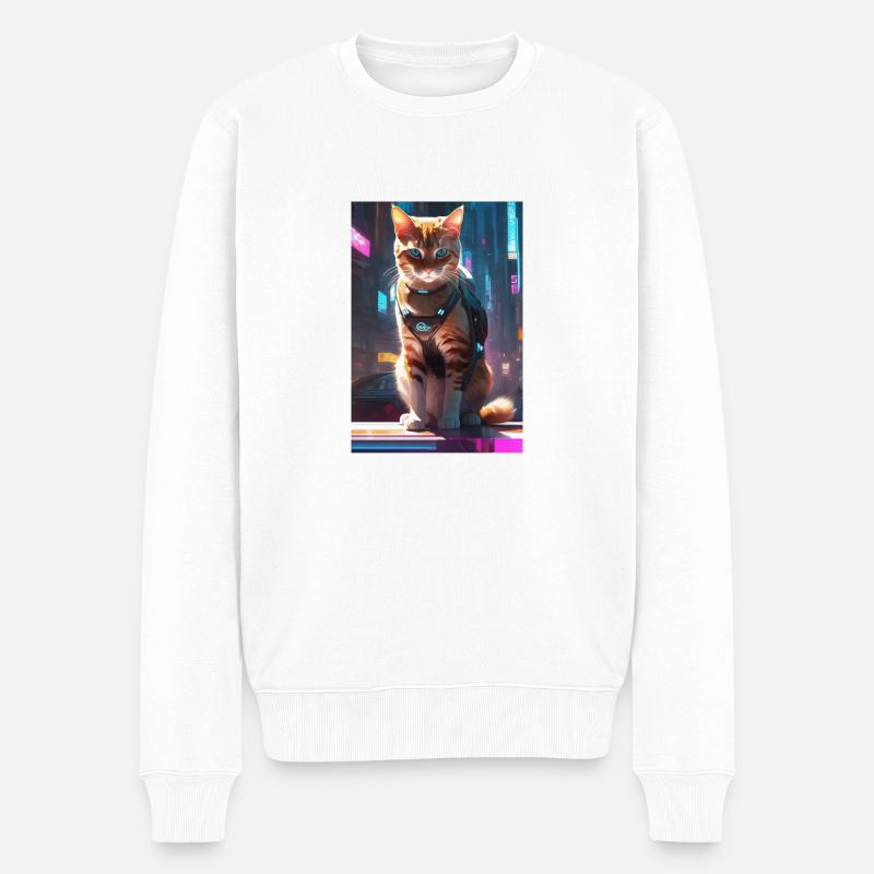 Chat Cyberpunk - Pull Premium bio Homme - blanc