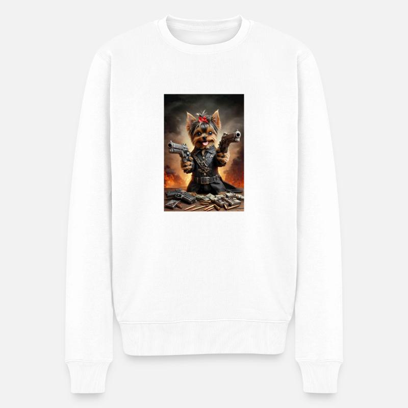 Yorkshire Terrier Hund - Bad Ass - Männer Premium Bio Pullover - Weiß