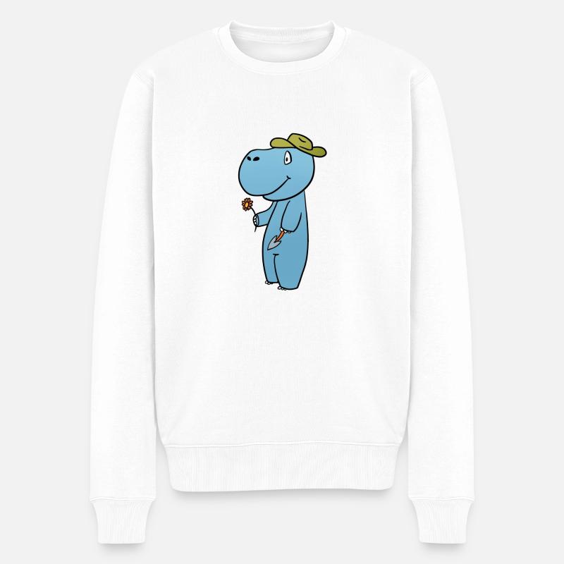 Nilpferd Garten - Männer Premium Bio Pullover - Weiß