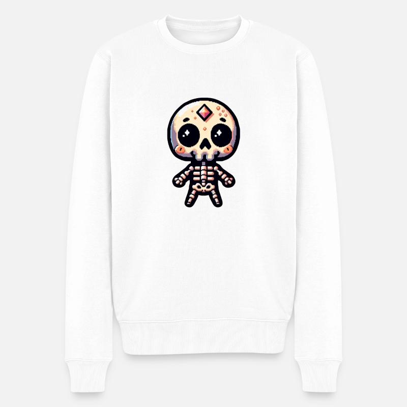 Pixelart-Skelett - Männer Premium Bio Pullover - Weiß