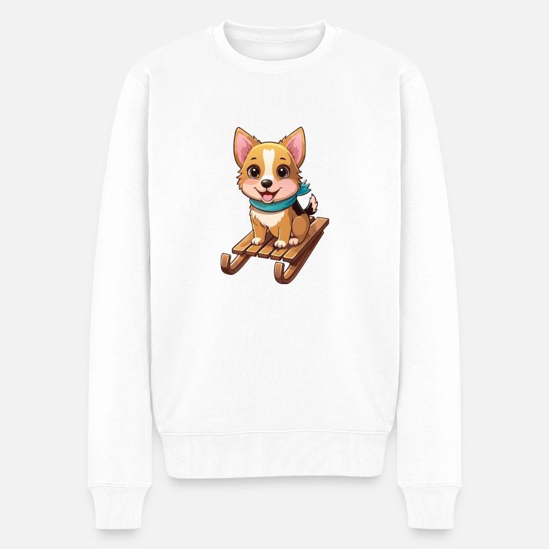 Lustiger Hund mit Schlitten - Männer Premium Bio Pullover - Weiß