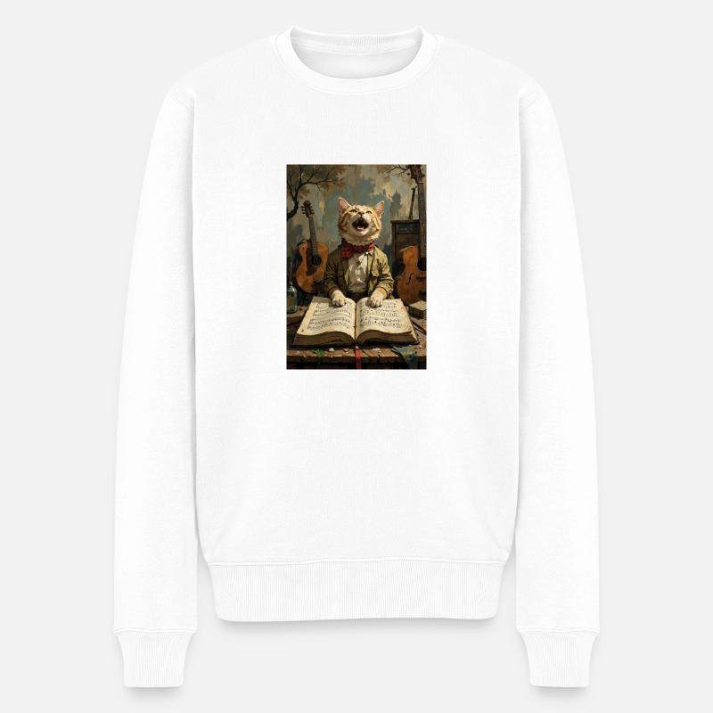chat chantant - Pull Premium bio Homme - blanc
