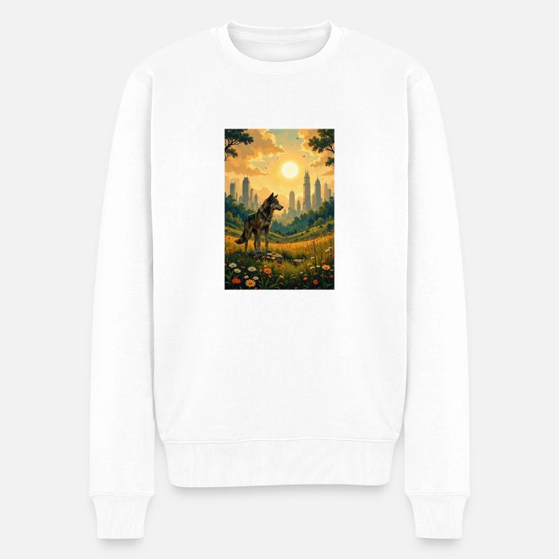 Das Bild des Wolfes - Männer Premium Bio Pullover - Weiß