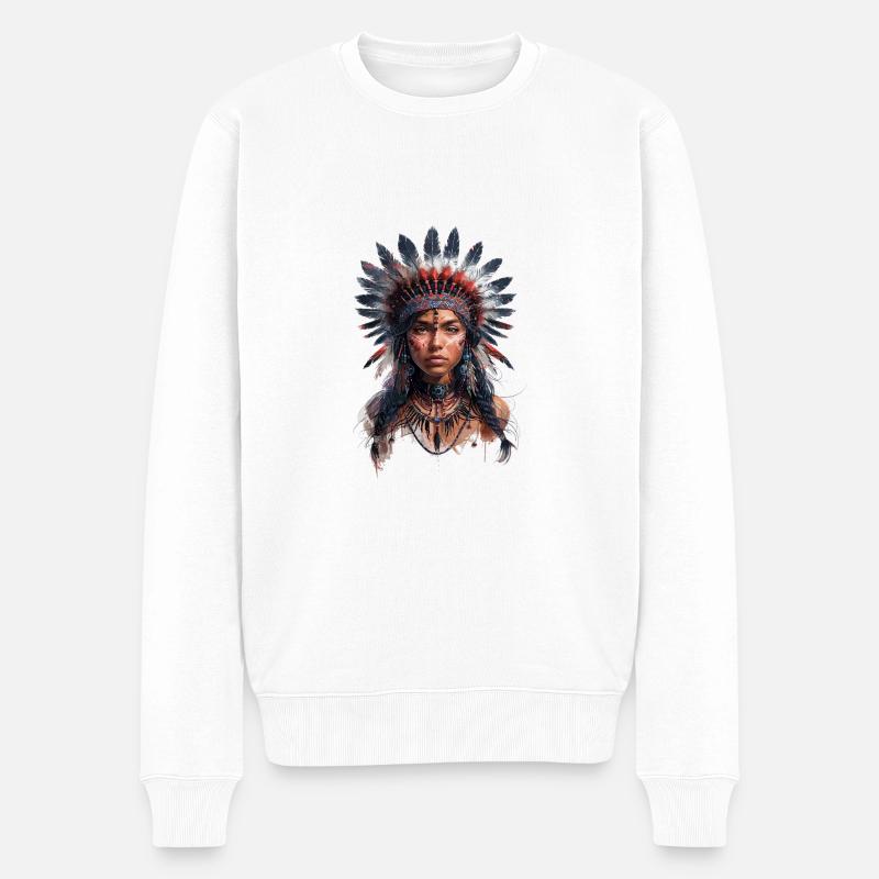 Stammeskriegerin - Männer Premium Bio Pullover - Weiß