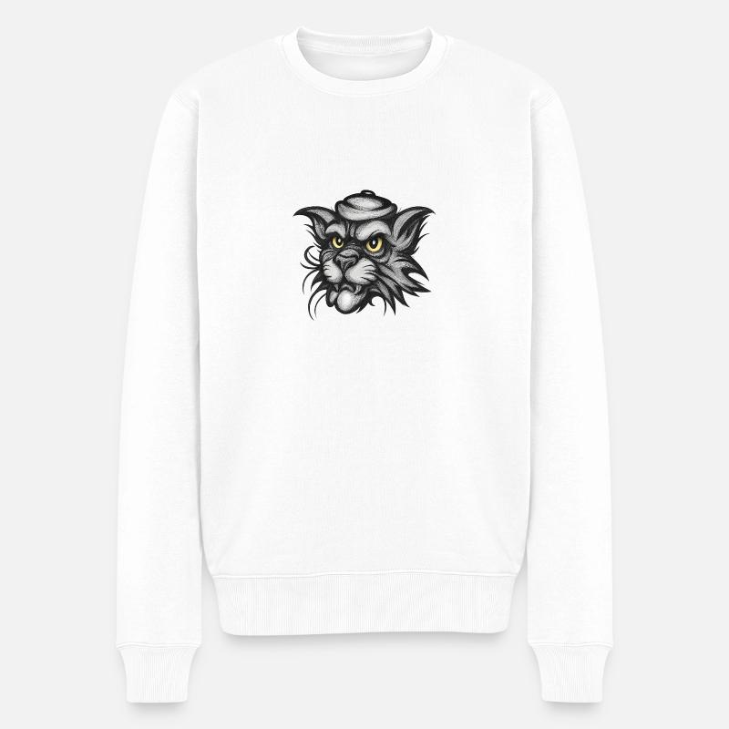 Starker Katzen Kopf – klassischer Tattoo-Style - Männer Premium Bio Pullover - Weiß