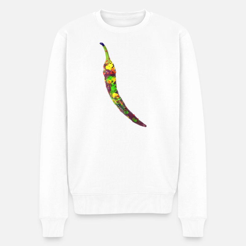 Chili Farbexplosion Illustration - Männer Premium Bio Pullover - Weiß