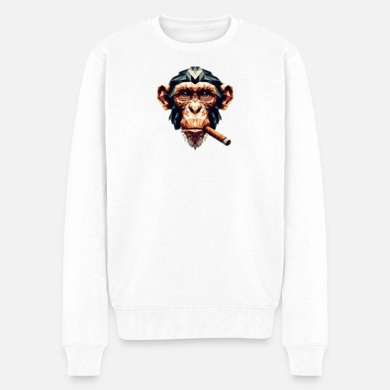 Ein Affe mit Zigarre im Polygon-Stil - Männer Premium Bio Pullover - Weiß